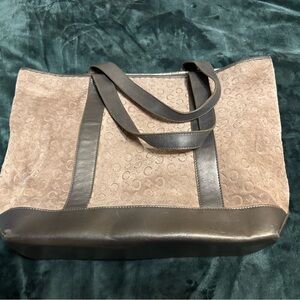 Celine Brown Leather Tote Bag with Metallic Leather Trim